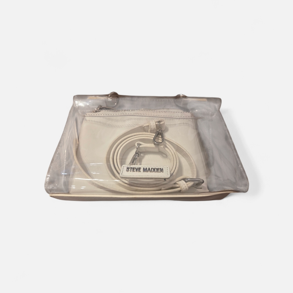 Steve Madden Clear Crossbody with Beige Sparkle Pouch - Picture 2 of 2